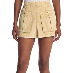 Free People Denim Wash Cargo mini skirt SZ 6 Khaki Yellow Bohemian pockets